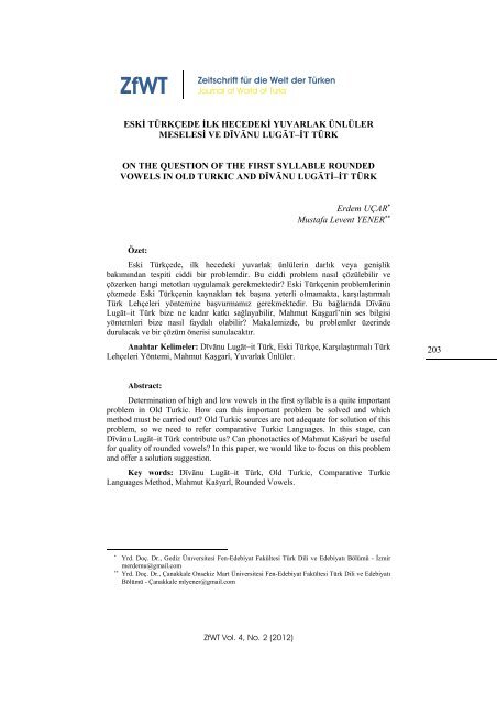 eski turkcede ilk hecedeki yuvarlak unluler meselesi ve