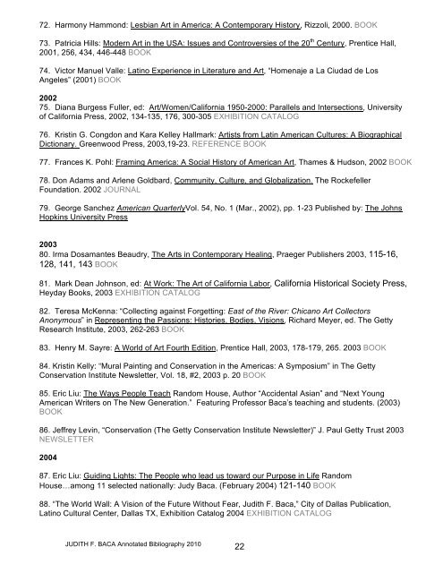 annotated bibliography judith f. baca - Judy Baca