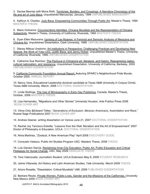 annotated bibliography judith f. baca - Judy Baca