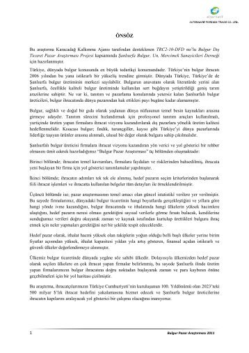 Bulgur Pazar Araştırması - Karacadağ Kalkınma Ajansı Şanlıurfa ...