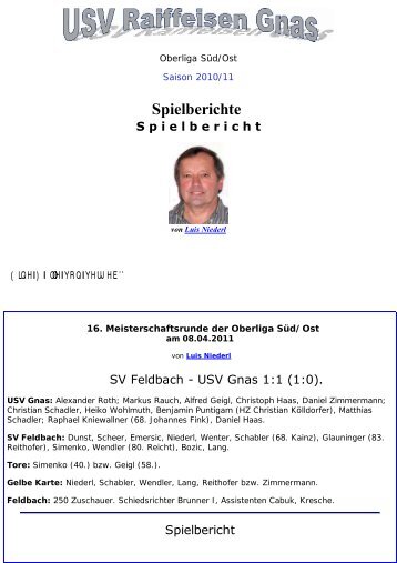 Oberliga Süd/Ost Saison 2010/11 16 ... - SV-Gnas