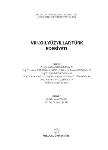 vııı-xııı.yüzyıllar türk edebiyatı - Açıköğretim e-Öğrenme Portalı ...