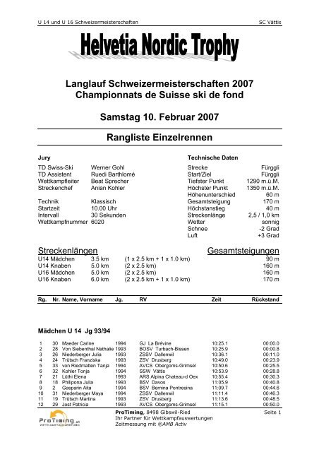 Langlauf Schweizermeisterschaften 2007 ... - ProTiming