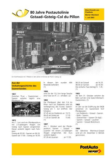 80 Jahre Postautolinie Gstaad–Gsteig–Col du Pillon - Berner ...