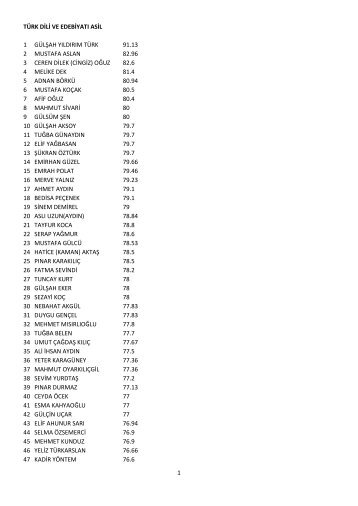 1 TÜRK DİLİ VE EDEBİYATI ASİL 1 GÜLŞAH YILDIRIM TÜRK 91.13 ...