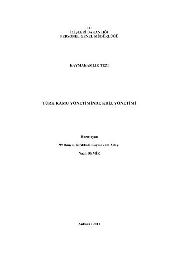 türk kamu yönetiminde kriz yönetimi - İçişleri Bakanlığı Afet ve Acil ...