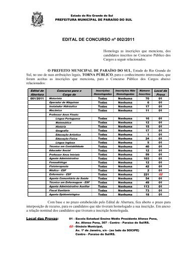 EDITAL DE CONCURSO nº 002/2011