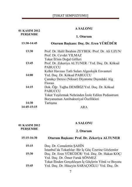 sempozyum programı - TOKAT Sempozyumu - Gaziosmanpaşa ...