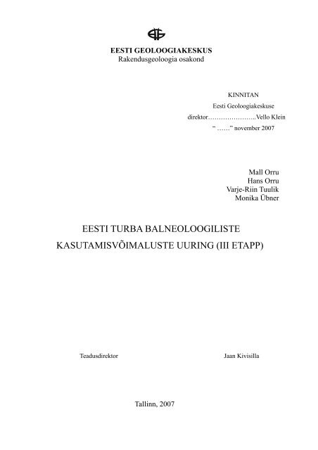 Eesti turba balneoloogiliste kasutamisvõimaluste uuring