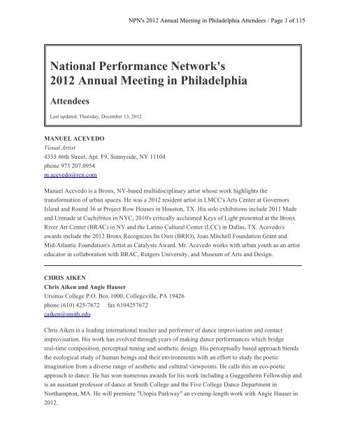 National Performance Network's 2012 Annual Meeting in Philadelphia