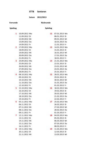 Klasseneinteilung Senioren 2012/2013 und Pokal - STTB