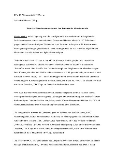 Pressebericht - TTV 45 Altenkunstadt