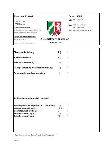 Geschäftsverteilungsplan 1. Januar 2013 - Finanzamt Krefeld