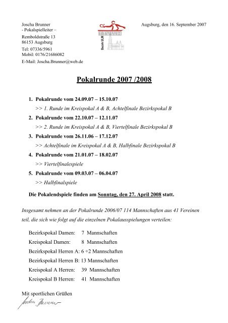 Pokalrunde 2007 /2008 - TTVWH Bezirk Ulm