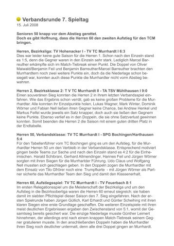 Verbandsrunde 7. Spieltag - TV TC Murrhardt