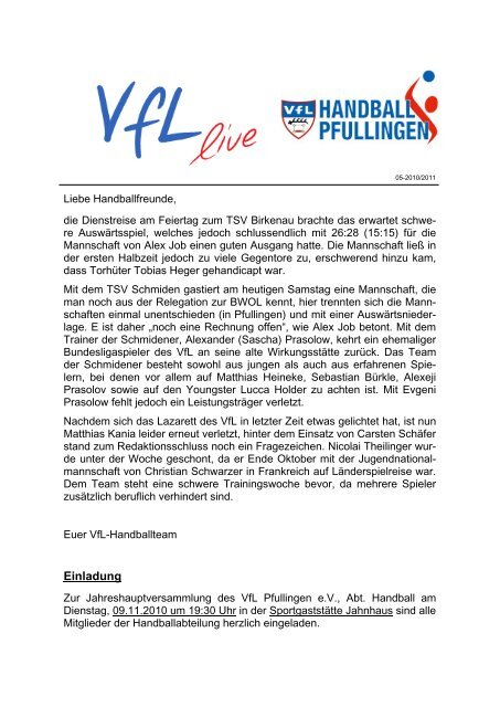 Ausgabe 05 - 2010/2011 | VfL - VfL Pfullingen