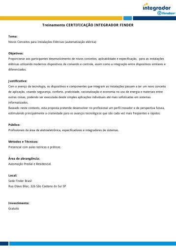 Treinamento CERTIFICAÇÃO INTEGRADOR FINDER