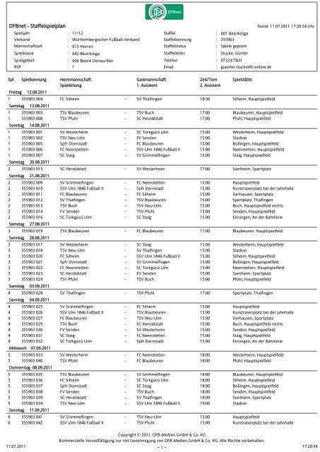 Spielplan Bezirksliga Donau/Iller 2011/2012 PDF - TSV Pfuhl Fussball