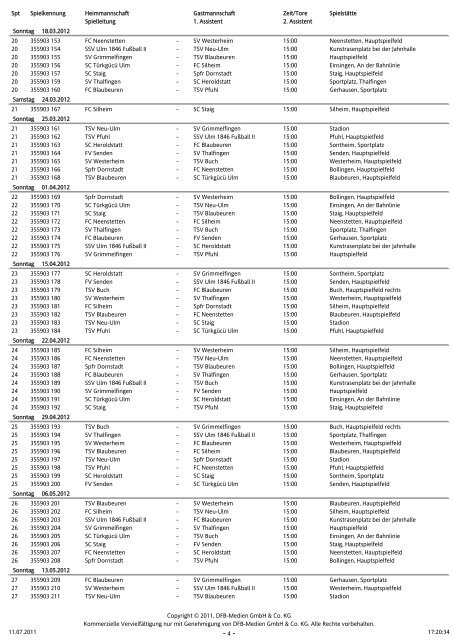 Spielplan Bezirksliga Donau/Iller 2011/2012 PDF - TSV Pfuhl Fussball