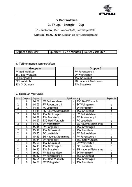 FV Bad Waldsee 3. Thüga – Energie - Cup