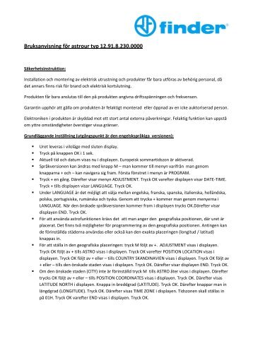 Bruksanvisning för astrour typ 12.91.8.230.0000 - Finder