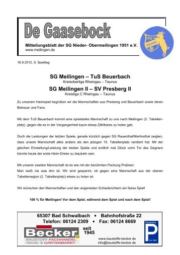 SG Meilingen – TuS Beuerbach SG Meilingen II – SV ... - Bplaced.net