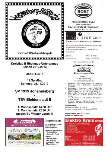 SV 1919 Johannisberg - TSV Bleidenstadt II