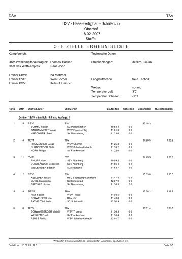 DSV TSV DSV - Haas-Fertigbau - Schülercup Oberhof 18.02.2007 ...