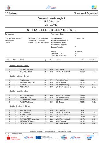 Ergebnisliste - SC Zwiesel - Sparte Ski