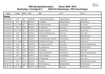 DRK Sportplatzdienstplan Saison 2009 / 2010 Bezirksliga + ...