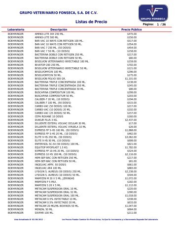 Listas de Precio - Grupo Veterinario Fonseca, SA De CV