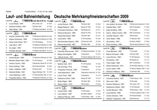 Lauf- und Bahneinteilung Deutsche Mehrkampfmeisterschaften 2009