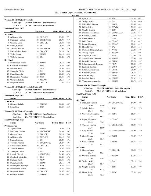 Meet Results - Etobicoke Swimming
