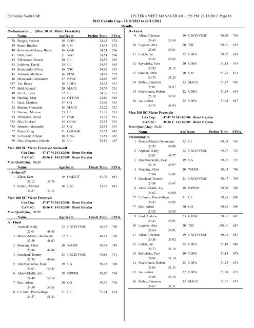 Meet Results - Etobicoke Swimming