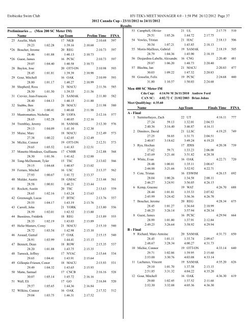 Meet Results - Etobicoke Swimming