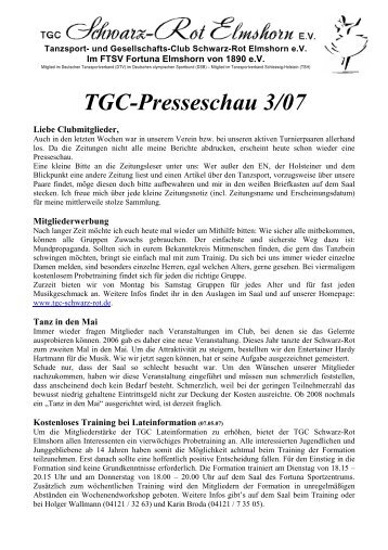 Presseschau Mai 2007 - TGC schwarz-rot Elmshorn eV