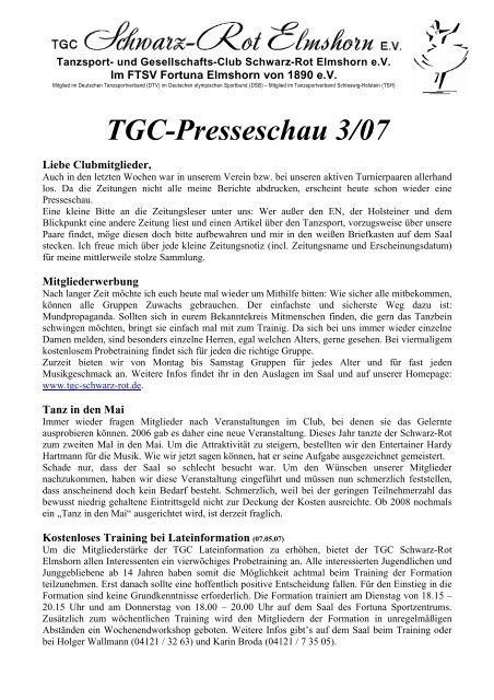 Presseschau Mai 2007 - TGC schwarz-rot Elmshorn eV