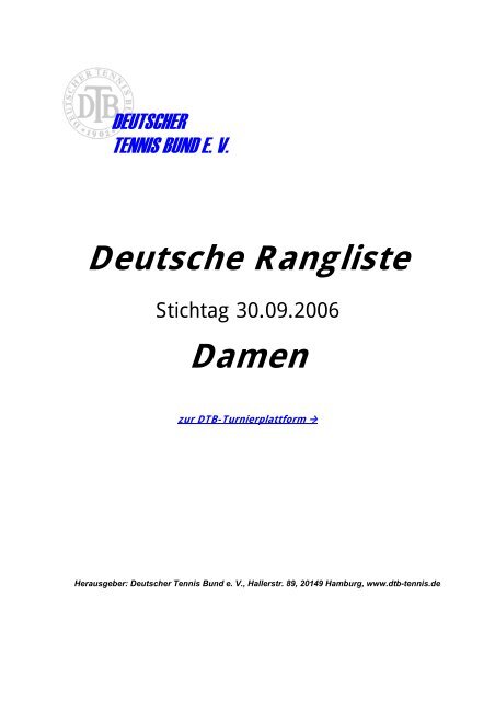 Deutsche Rangliste Damen - Anne Schaefer