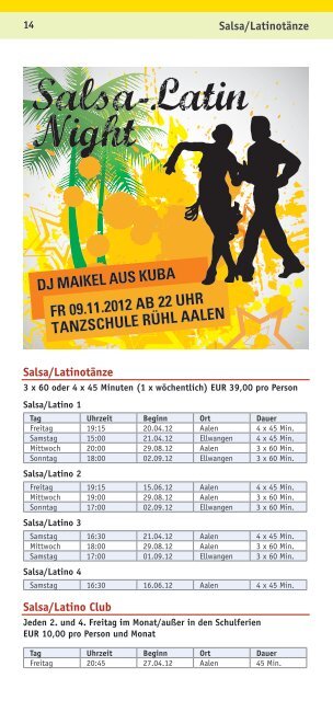 Programmangebot April bis August - Tanzschule Brigitte Rühl