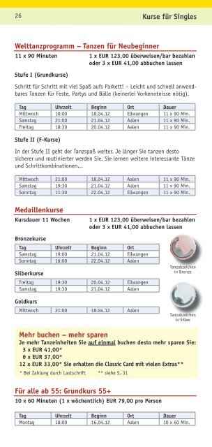 Programmangebot April bis August - Tanzschule Brigitte Rühl