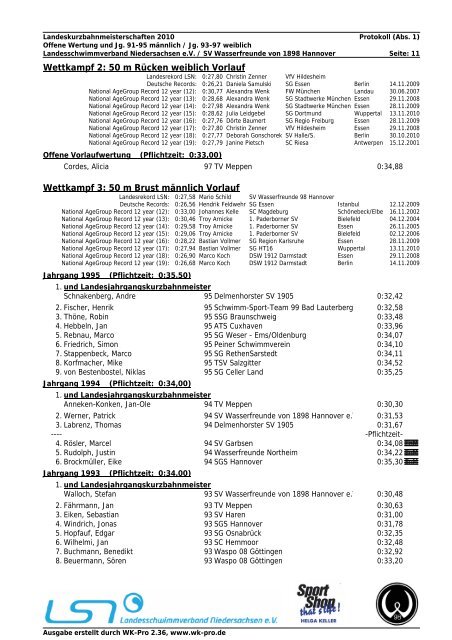 Protokoll - Landesschwimmverband Niedersachsen eV