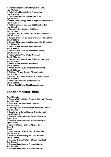 Landesmeister seit 1968 bis 2011