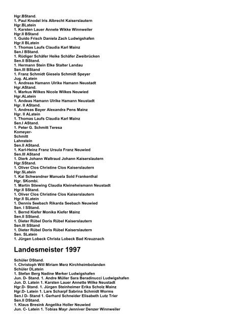 Landesmeister seit 1968 bis 2011