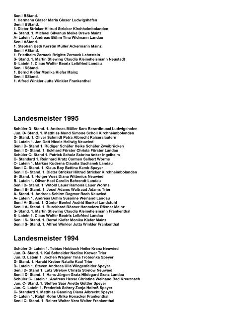 Landesmeister seit 1968 bis 2011