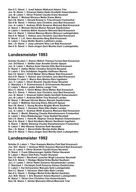 Landesmeister seit 1968 bis 2011