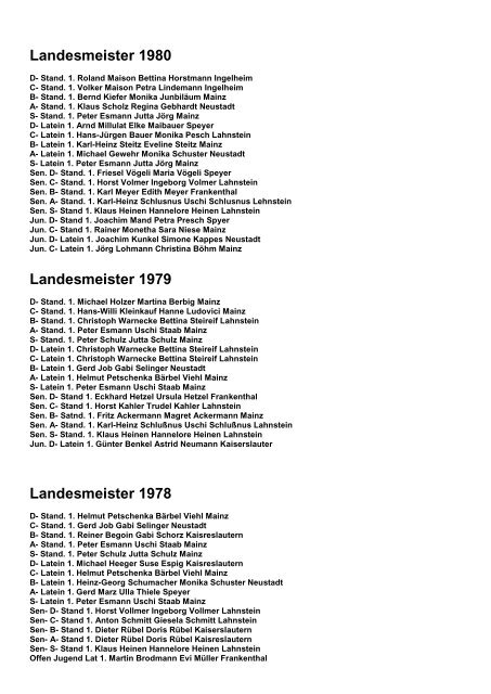 Landesmeister seit 1968 bis 2011