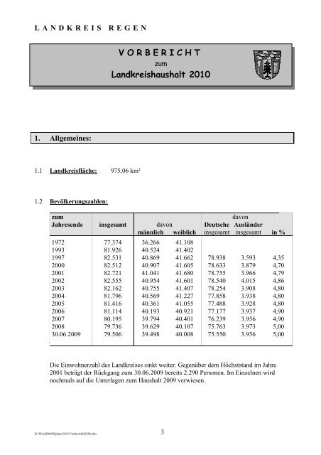 2. Vorbericht 2010 - Landkreis Regen