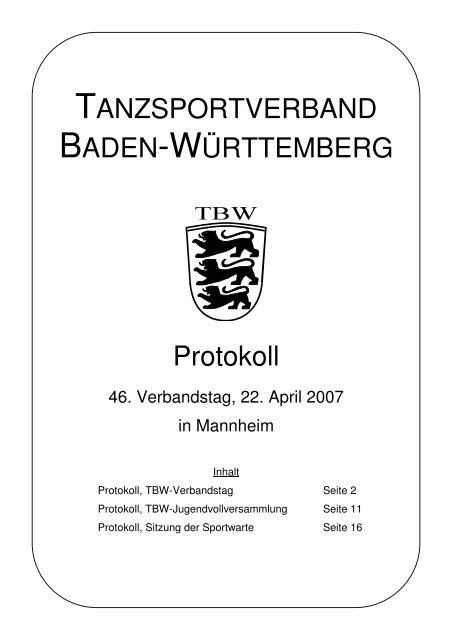 TANZSPORTVERBAND BADEN-WÜRTTEMBERG Protokoll