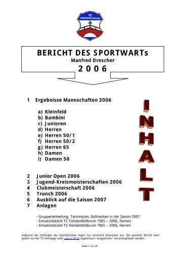 1. Kurzbericht Mannschaften 2006