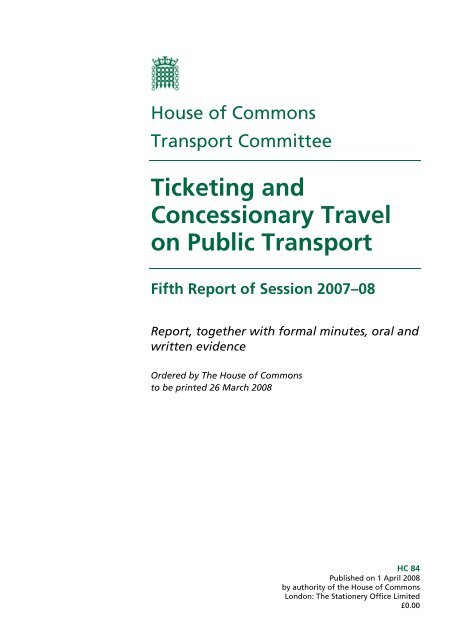 Ticketing and Concessionary Travel on Public Transport - United ...